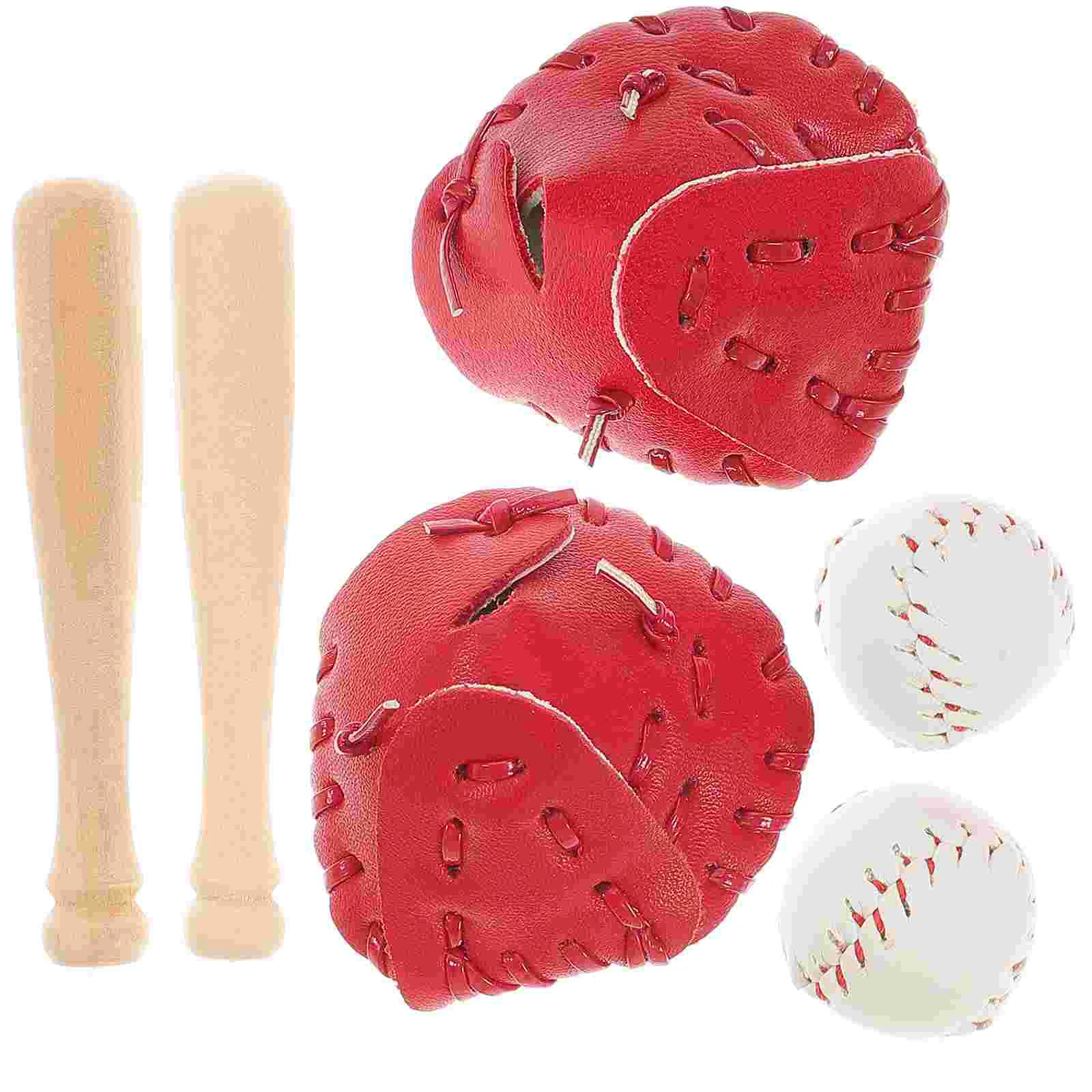 2 Sets Baseball Bat Glove Miniature Sports Balls Kids Pretend Playset Toys Model Accessories Cloth Role Child outside