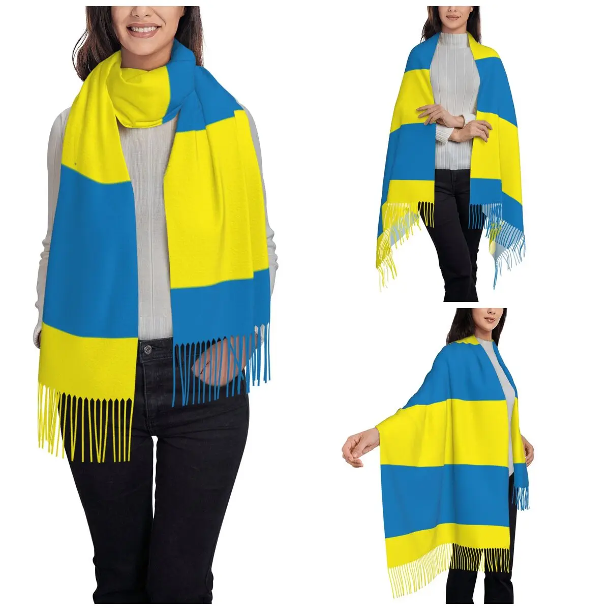 Women's Scarf with Tassel Ukraine Flag Long Soft Warm Shawl Wrap Union of Soviet Socialist Republics Gifts Pashmina Scarves