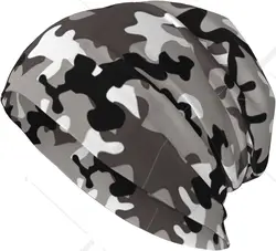 Black Grey White Camo Print Beanie Hat Slouchy Cap Knitted Hat Cancer Headwear Chemo Caps Knitted Hats for Women Men
