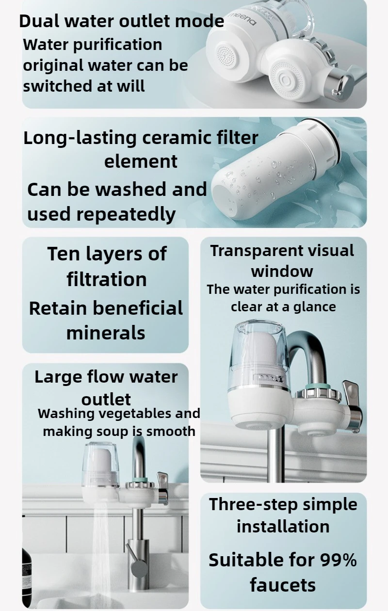 Filtro de torneira purificador de água doméstico direto potável cozinha universal filtro de água purificador frontal filtros de água abs