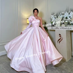 Giggle Satin One-Shoulder Pleating Flower Pretty Prom Gown Saudi Arab Elegance Floor-Length Evening Party Dresses for Women 2024