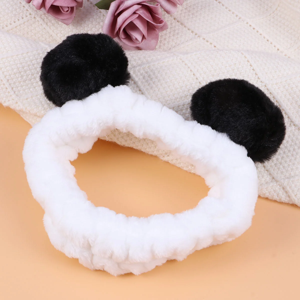 Bando wanita, aksesoris rambut wanita ikat kepala telinga Panda elastis (hitam) elastis