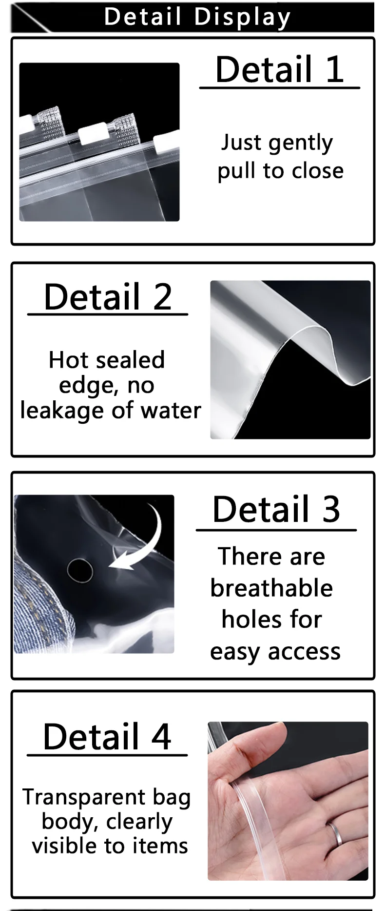 50 Stück Quadratische Transparente Reißverschlusstaschen Kleidungsverpackungsbeutel Kleiderverpackungsbeutel Unterstützen Individuelles Logo – Detail 4