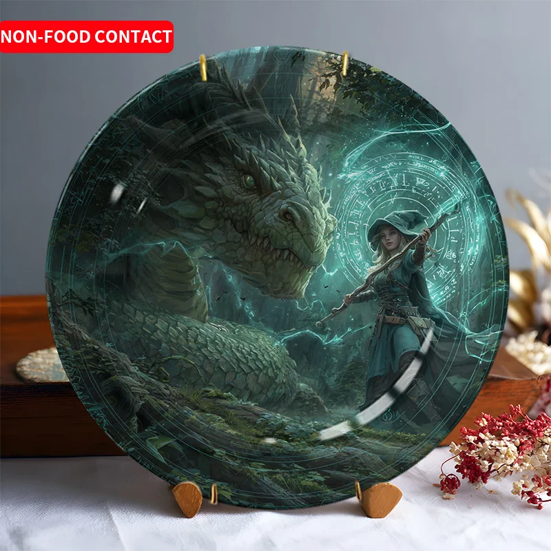 Placa artística de pared de dragón elegante, placa decorativa de inspiración asiática con dragón verde, superficie de contacto sin alimentos, perfecta para 1 ud.