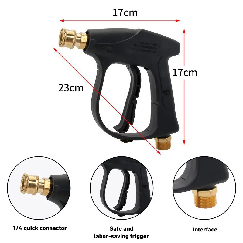 High Pressure Washer Gun 4000PSl Car Wash Foam Spray Short Gun Nozzle Aluminium Valve Wash Gun With 5 Colour Nozzle