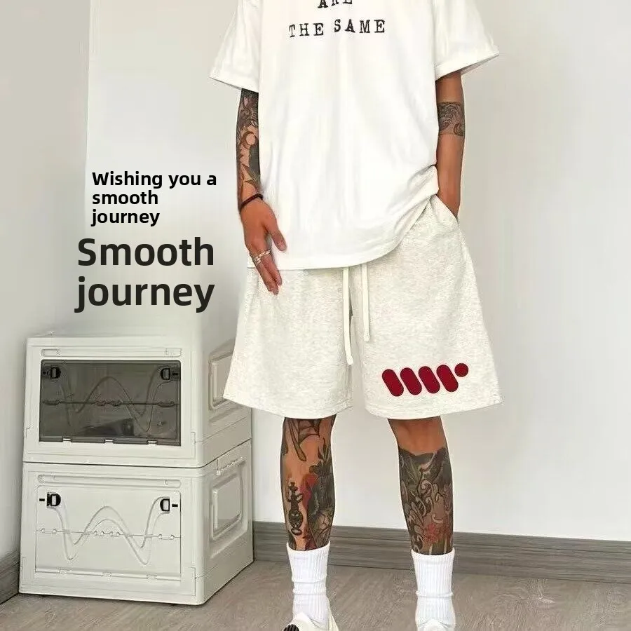 

Summer New American Style Men's Shorts Thin Design Loose Large Size Sport Casual Five-Quarter Pants Straight Leg Elastic Waist