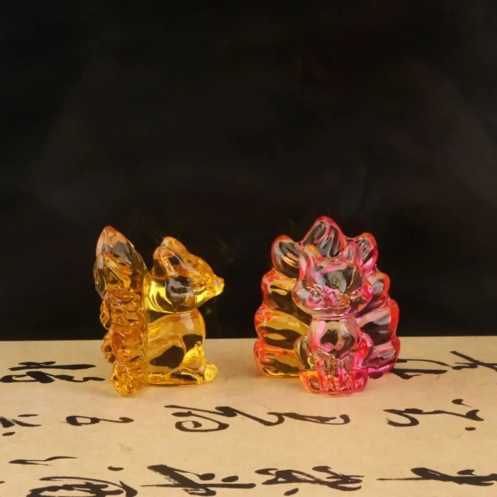 Sitting Crystal Nine-tailed Animal Figurines Semi-Transparent Lucky Desktop Ornaments Animal Model Cartoon Crystal Home Decor