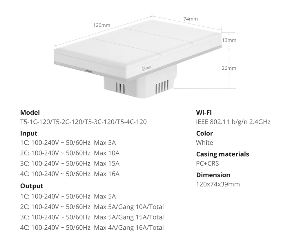 Sonoff TX Ultimate T5 120 1C 2C 3C US Smart Wall Touch Switch Full Touch Access Smart Home Wireless Voice Control eWelink Alexa