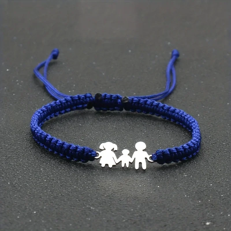 Cute Stainless Steel Family Dad Mom Son Charm Bracelet for Men Women Braided Adjustable Rope Bracelets Lovers Jewelry Gift