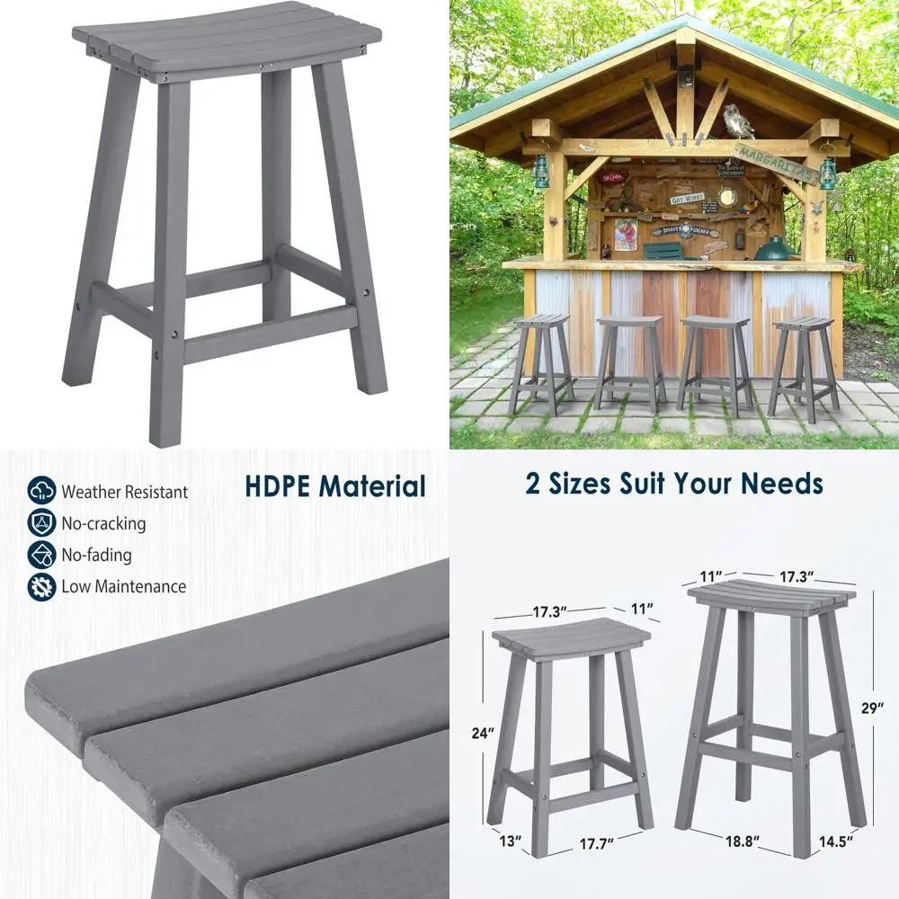 Wetterfeste Barhocker für den Außenbereich, 61 cm, wasserdichte HDPE-Stühle mit Fußstütze, langlebige Barhohe Sitzgelegenheiten für Terrasse