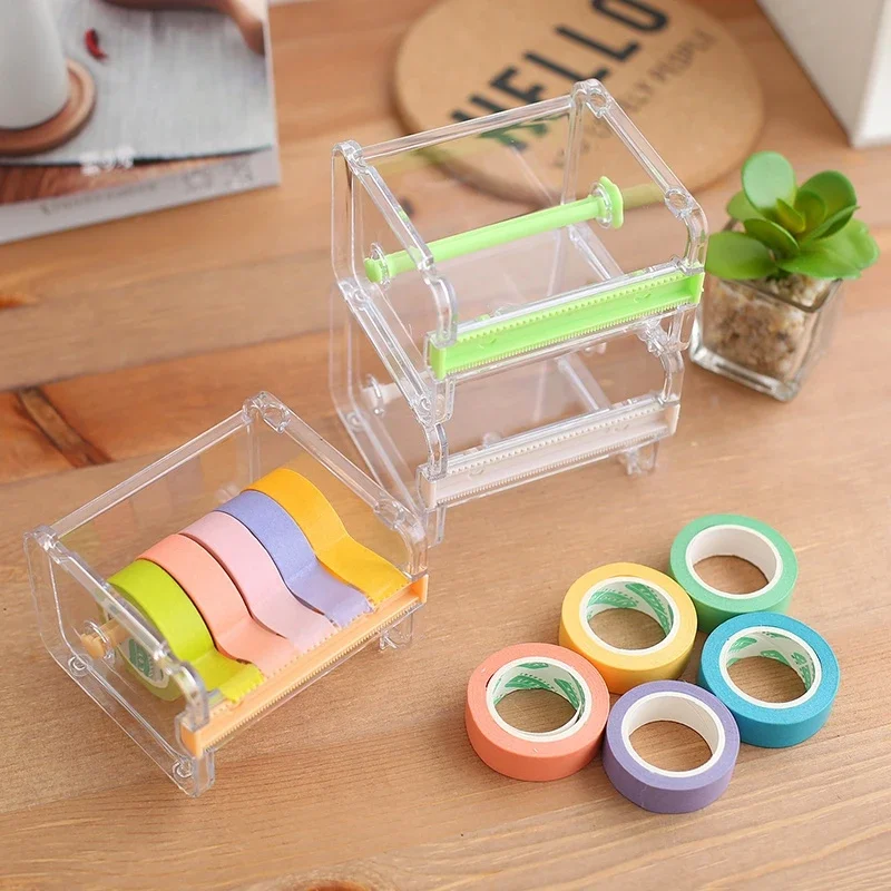 All-in-One Masking Tape Cutter & Storage Organizer | Office Tape Dispenser Desk Accessory | Stationery Supplies for Office/Home
