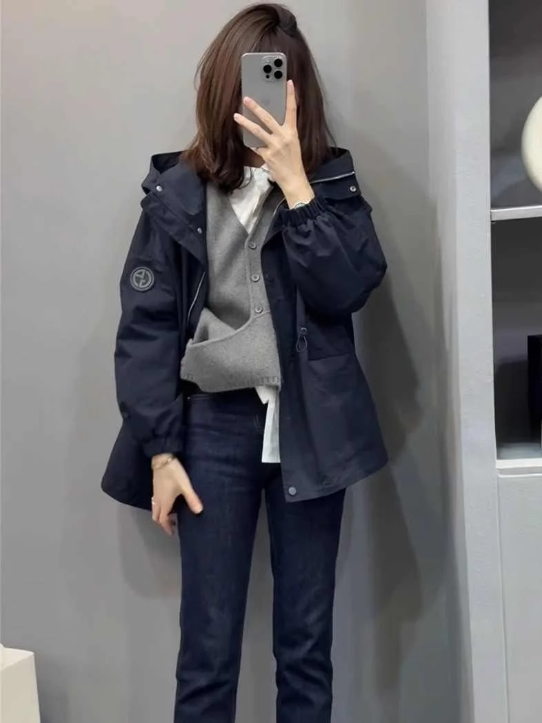 

Women's Mid-Length Thickened Cotton Jacket Coat Spring Autumn Winter Hooded Zipper Loose Fit Waist-Cinching Outerwear