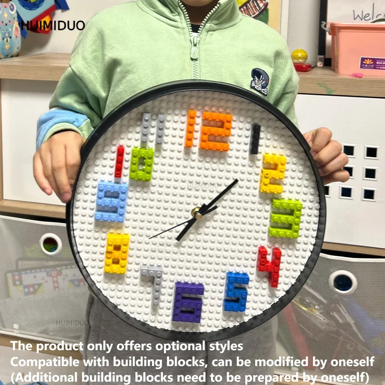 12 Inch Building Block Wall Clock For Kids Room Round Silent Sweep Movement Colorful Plastic Clock Creative Can DIY Wall Decor