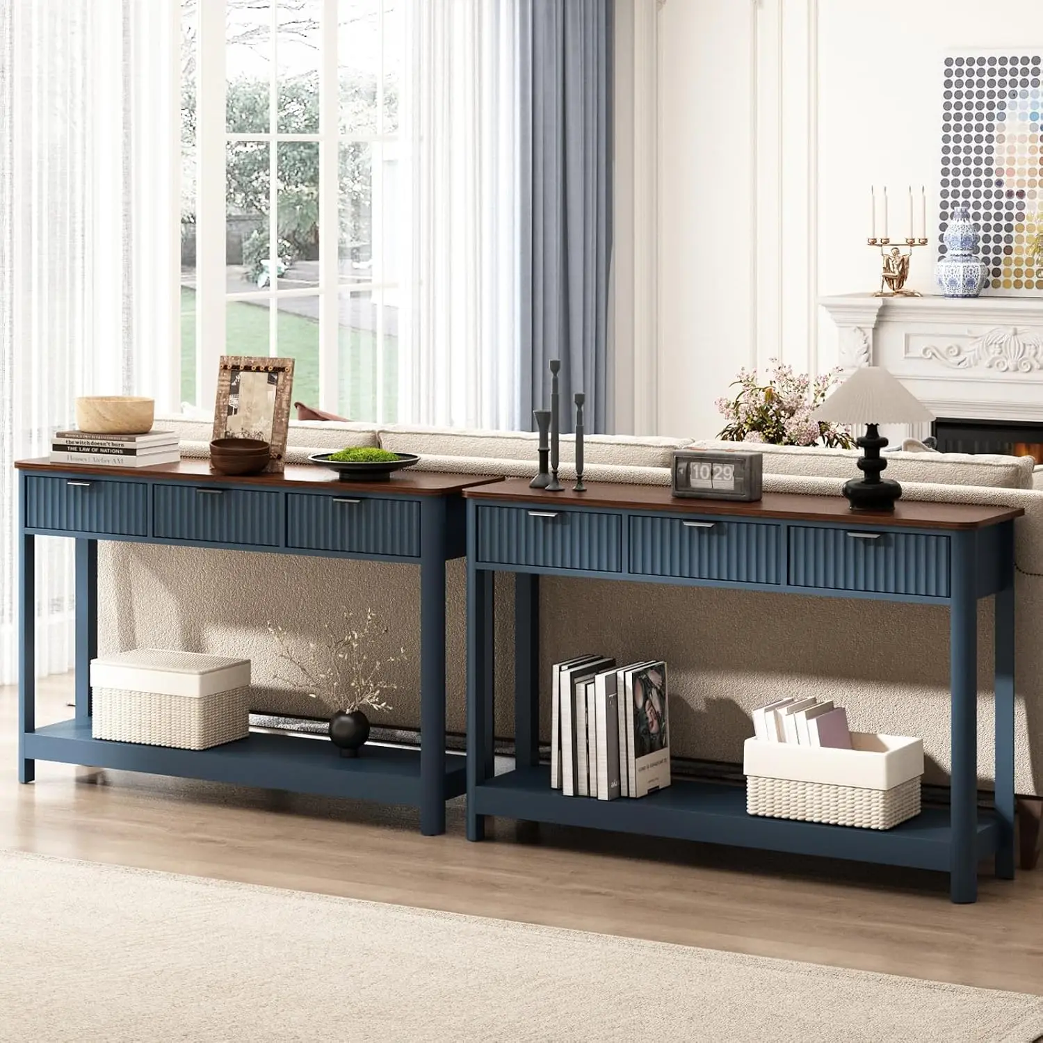 Fluted Console Table with Drawer 47.1