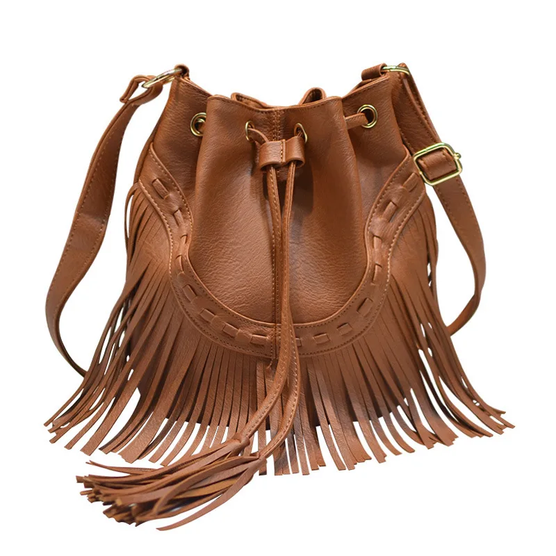 

Casual Drawstring Factory Handmade Tassel Bucket Bag Single Shoulder Crossbody Bag Women's Trendy Bag