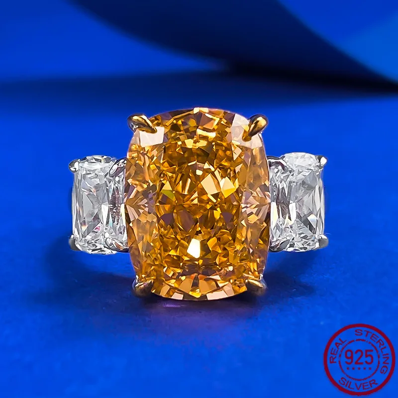 

New S925 Silver Color Orange Rose Ring 10 * 13 High Carbon Diamond Flower Style Women's Ring Wedding Jewelry