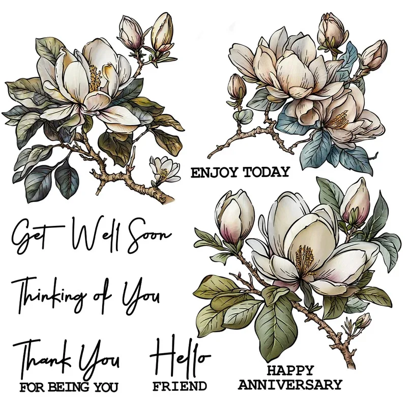 Spring Bloomed Flowers Magnolia Cutting Dies Clear Stamps DIY Scrapbooking Metal Dies Silicone Stamps For Cards Decor