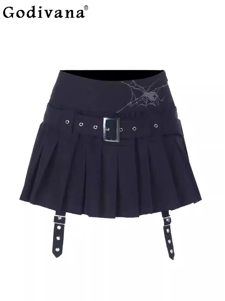 サブカルチャーカレッジセクシーなプリントハイウエストプリーツスカート個性女の子ハロウィンファッション多用途Aラインパンクショートスカート