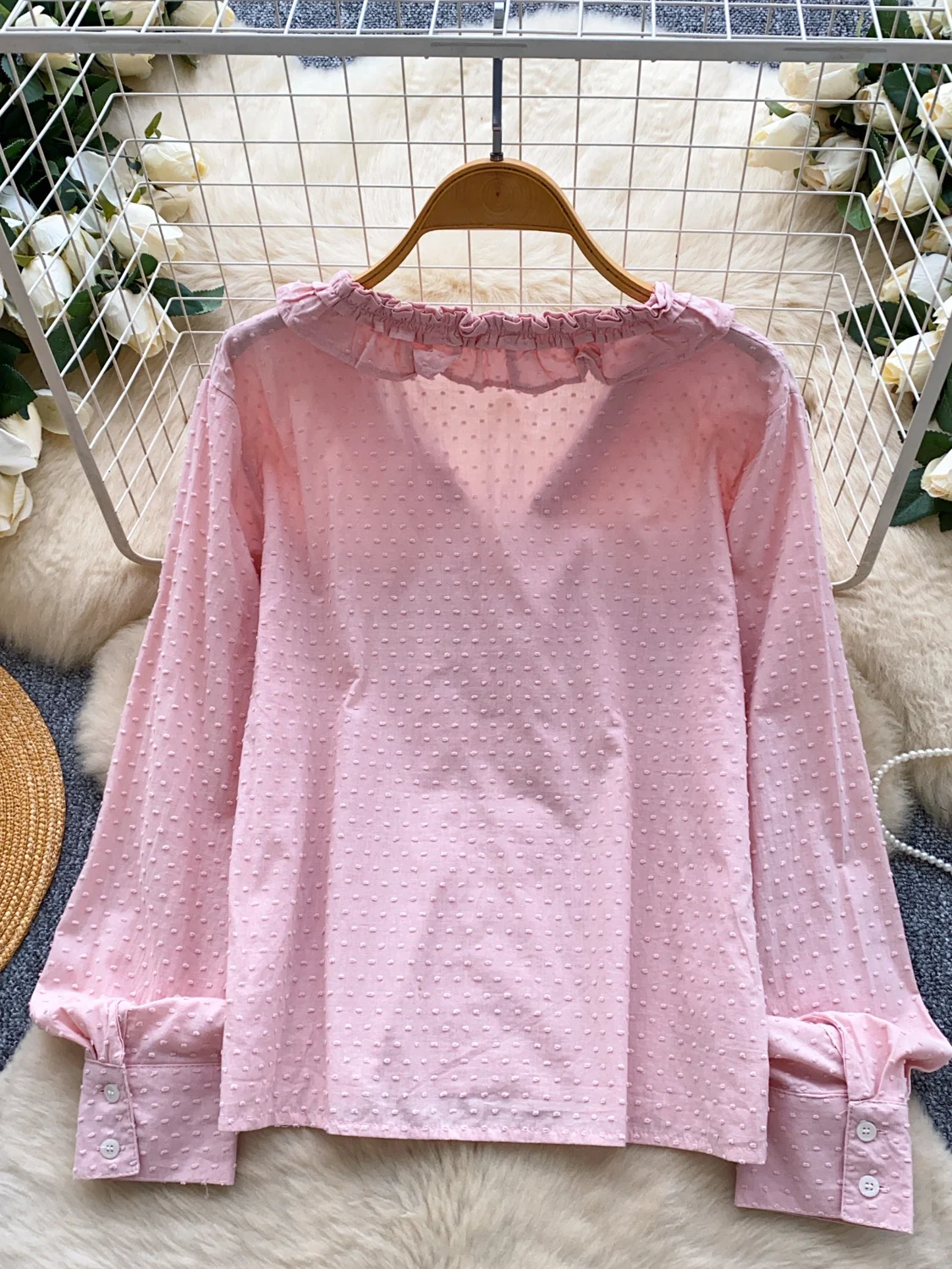 Sweet Gentle Sle V-Ne Long Sve محكم فضفاض المرأة irt الخريف Faion التخسيس طبقة أساسية تصميم خشبي علوي #4