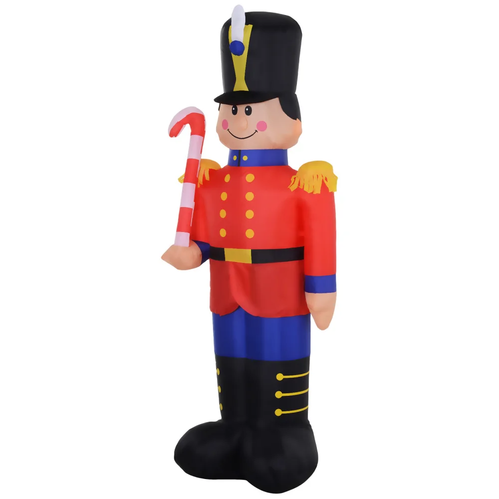 HOMCOM 6' Christmas Inflatable Nutcracker Toy Soldier with Candy Cane, Outdoor Blow-Up Yard Decoration with LED Lights Display