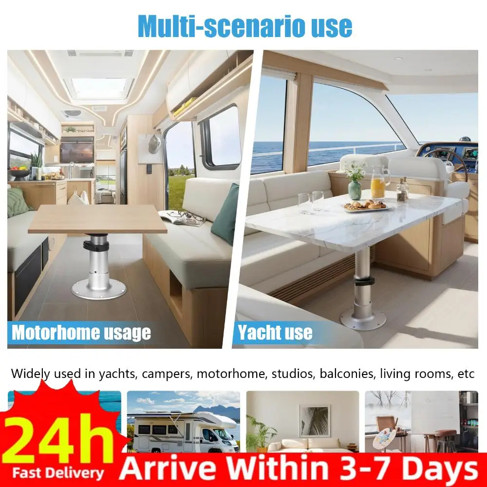 

RV Table Pedestal Stand Detachable 3-Level Telescopic Aluminum Alloy 13-28 Inch Height Range with Gas Lift for Boats and Yachts