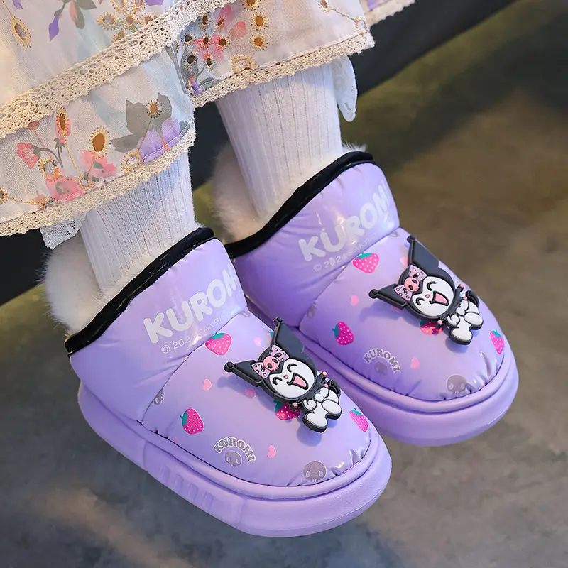 Sanrios Winter Child Include Heel Cotton Shoes Boy Girl Keep Warm Anime Kuromi Kawaii Cartoon Velvet Anti-Slip Cotton Boots