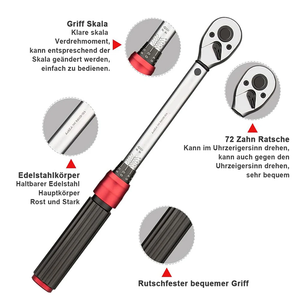 4Pcs 3/8\'\' 10-60N.m Adjustable Ratchet Wrench Kit Two-way Precise Ratchet Key Accuracy 3% Bicycle Torque Wrench Set Hand Tools