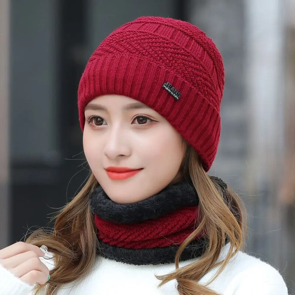 Winter Beanie Hat Scarf Thermal Fleece Knitted Hat Soft Warm Balaclava Wool Neck Warmer Scarf Cap