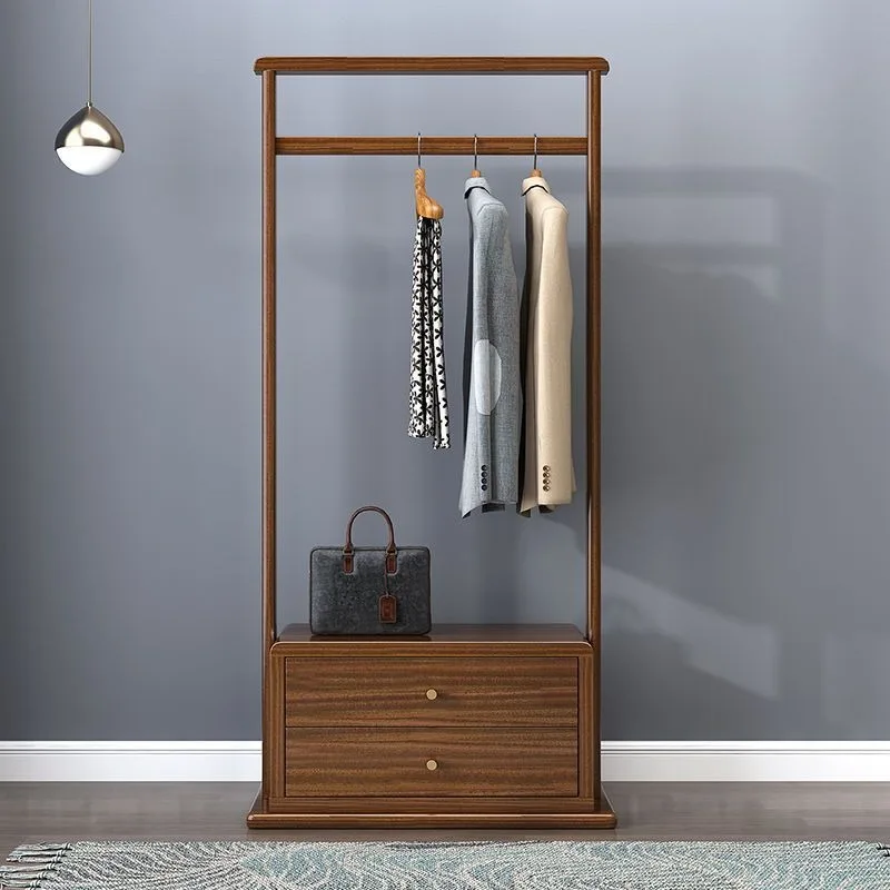 Solid wood coat rack floor-to-ceiling bedroom room Chinese minimalist movable modern multi-functional hanger storage integrated