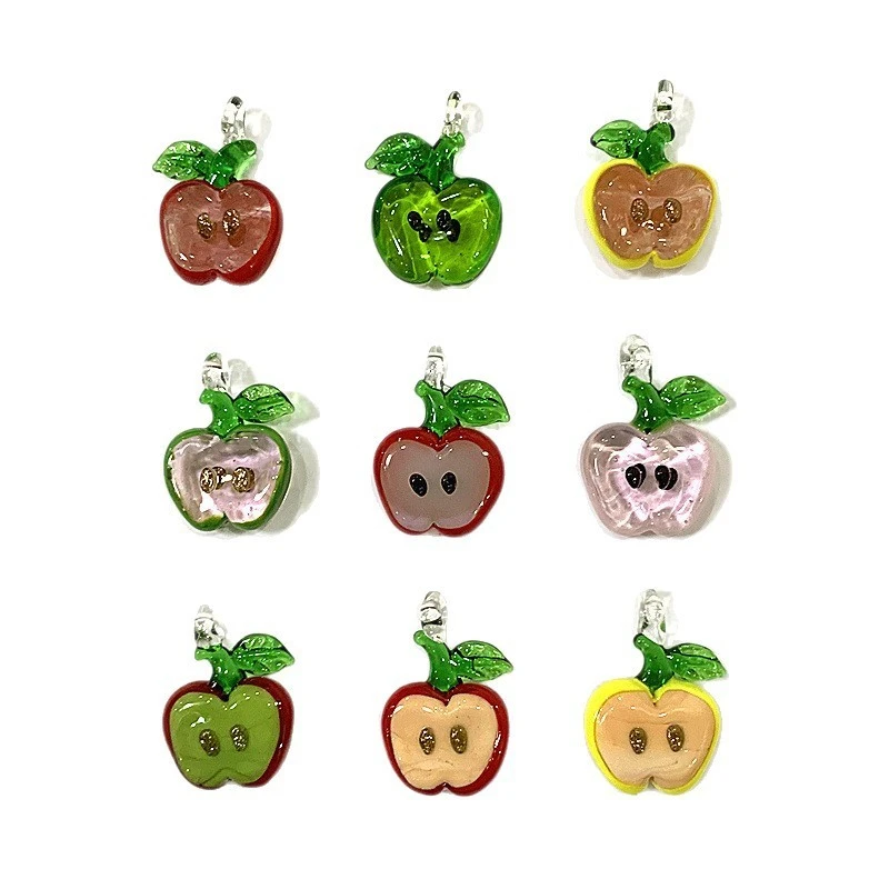 

2PCS Cute Mini Glass Apple Slice Pendant Creative Fruit Charms DIY Jewelry Making Supplies Christmas New Year Decor Accessories