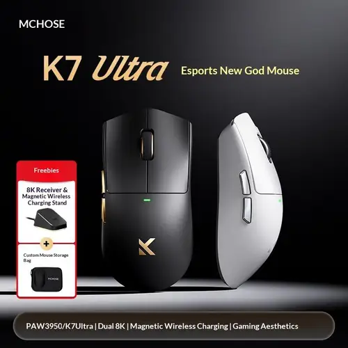 Ratón para juegos ultraligero MCHOSE K7, inalámbrico Esports 8K con carga magnética, sensor PAW3950