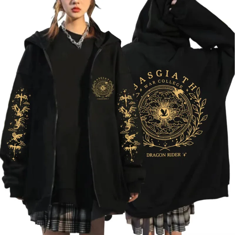 

Harajuku Basgiath War College Zip Up Hoodies Men Women Fourth Wing Dragon Rider Cardigan Sweatshirt Coat Oversized Zipper Jacket