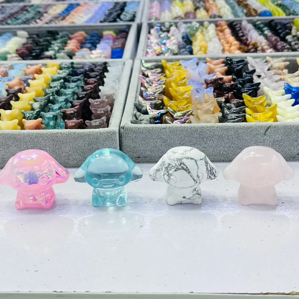 Sanrio Pochacco Natural Quartz Crystal Carving Polished Healing Figurine Energy Home Decor Craft Gift 1PC
