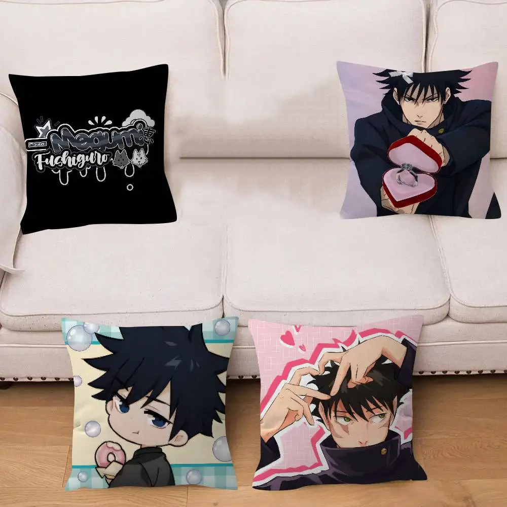 Coole Anime-Kissenbezüge mit Megumi Fushiguro-Motiv, Cartoon-Sofa-Dekoration für Zuhause, doppelseitiger Druck, kurzer Plüsch, niedlicher Kissenbezug