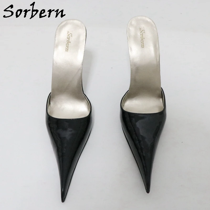 Sorbern Sexy 12Cm High Heel Women Mules Pointed Toe Slip On Female Shoes Steel Stilettos Sissy Boy Crossdresser Shoes Custom