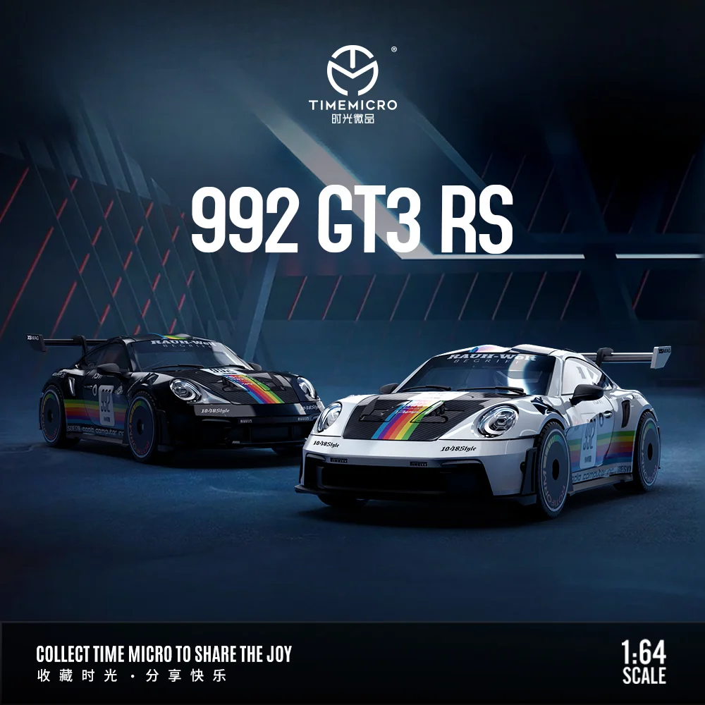 

Time Mirco 1:64 992 GT3RS Black White Camouflage Painting Alloy Car Model For Display Collection Gift