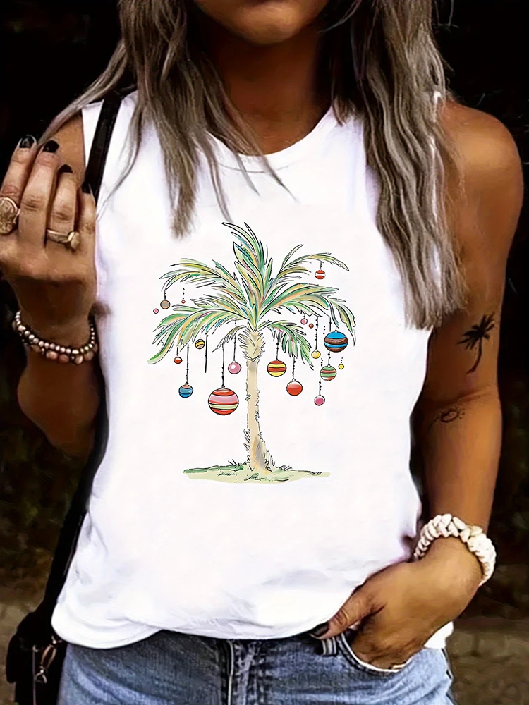 

New 3D Palm Tree Print Tank Top For Women Summer Daily Casual Ladies Fashion Tank Top Urban Street Women Sleeveless T-shirt