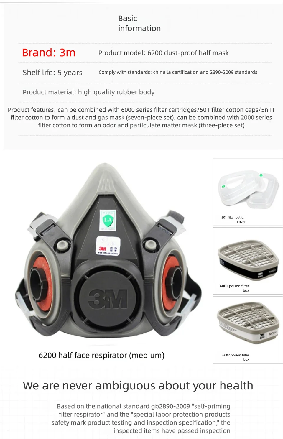 Original 3M 6200 Gasmaske für Sprühfarbe, Dekoration, chemischer Staubschutz, wiederverwendbare Halbgesichts-Atemschutzmaske, NIOSH-zugelassen – Detail 3