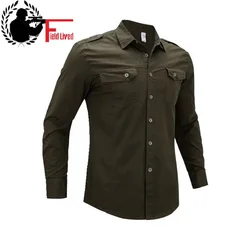 Military Style Men Shirts Long Sleeve Cotton Cargo Tactical Army Top Male Shirt Green Khaki Blue Big Size Plus 4XL Xxxl 5xl