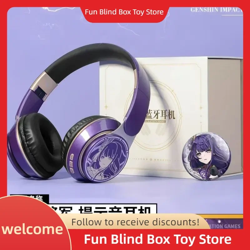 

Genshin Impact Периферийная Bluetooth-гарнитура Raiden Shogun Klee Zhongli Игровые фигурки Голосовая подсказка Накладные Bluetooth-наушники