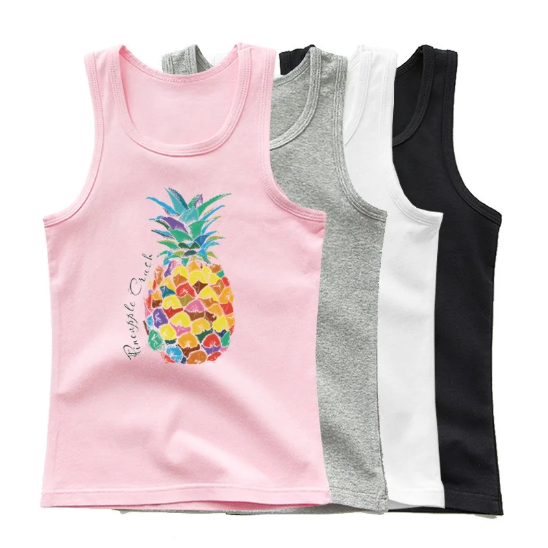 Girls Colorful Pineapple Tank Tops Cotton Singlet Summer Children Sleeveless T-shirt Hawaii Clothing Kids Kawaii Sports Vest