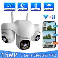Cámara IP PTZ de tres lentes de 15MP, WiFi, inalámbrica, para exteriores, Audio bidireccional, seguimiento automático humano, cámaras de vigilancia, Bluetooth, IP, CCTV