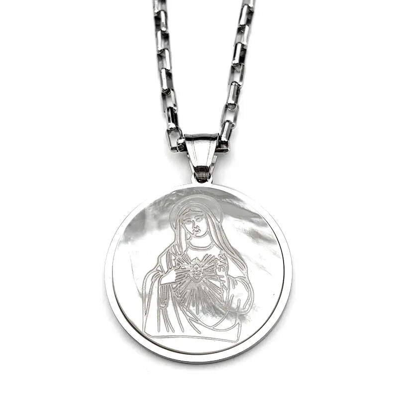 مريم العذراء Chathilic قلادة قلادة للنساء الرجال الفولاذ المقاوم للصدأ الذهب اللون الطبيعي شل غوادالوبي سيدة سلسلة مجوهرات #5