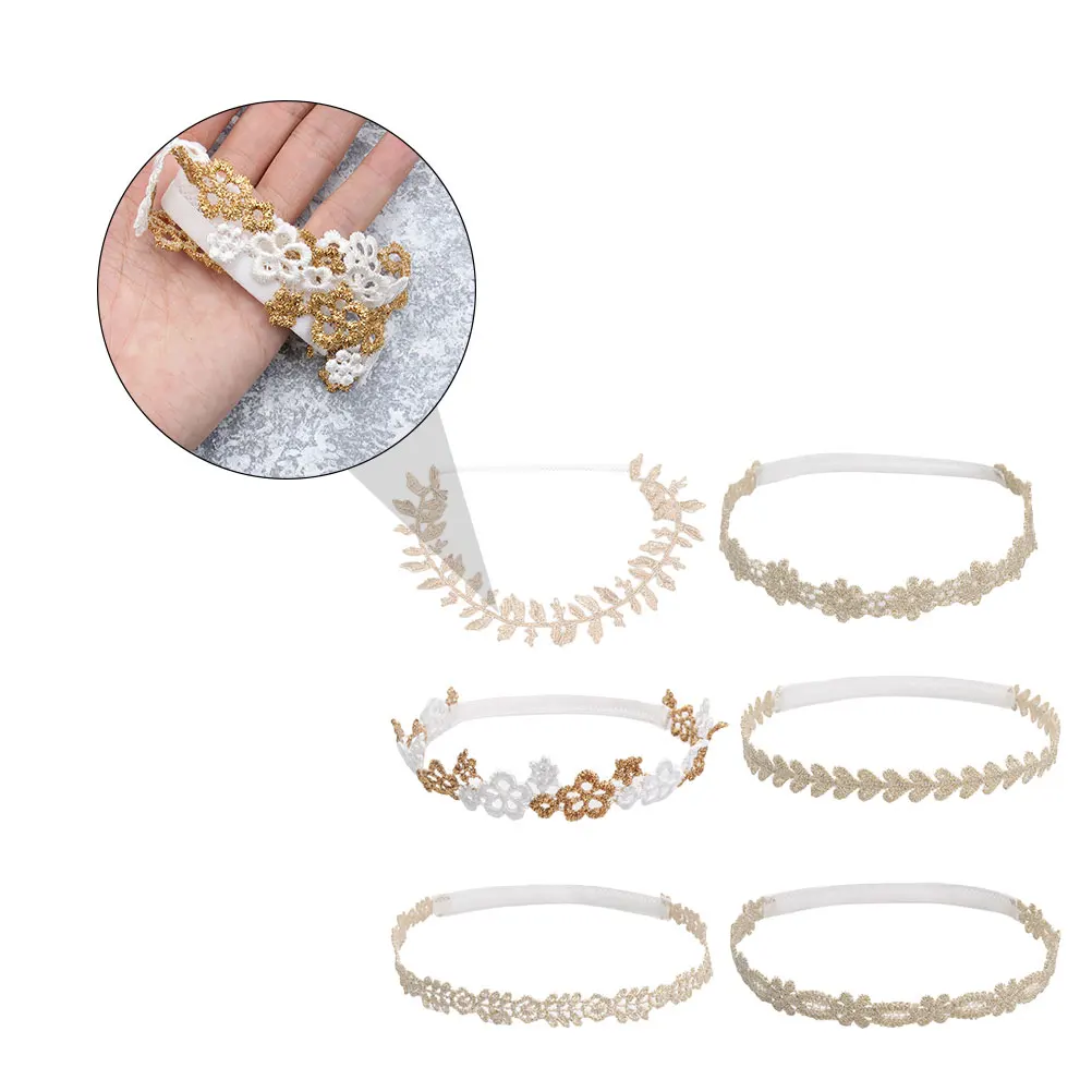 

6Pcs Gold Lace Flower Headbands Baby Girl Hair Accessories Infant Toddler Girls Headband Newborn Hairband
