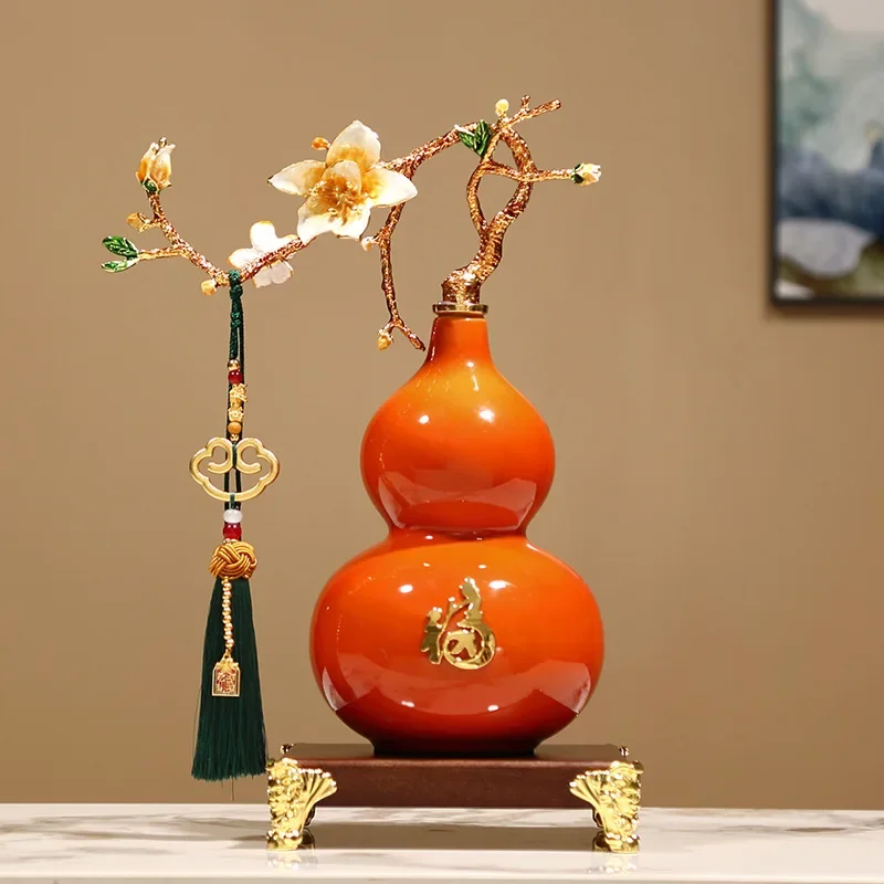 Chinese enamel orchid gourd, living room entrance wine cabinet