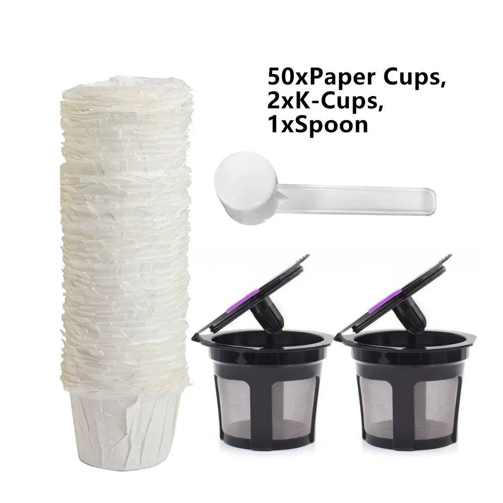 ALLGOOD Reusable Single Serve K-cup Filter Basket With Paper Cups And Spoon For Keurig Coffee Maker/K-Mini/K-Classic/K-Compact