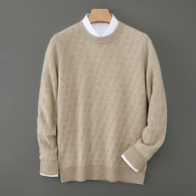 100% pure cashmere sweater men's round neck thick pullover business casual knitting bottoming shirt.