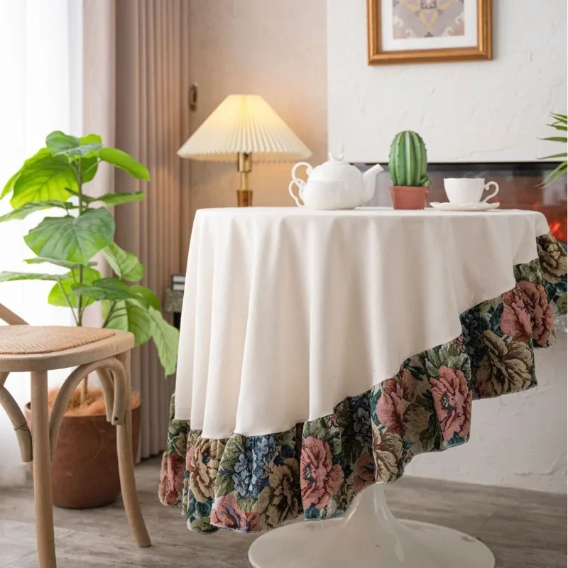 

Однотонная скатерть в американском стиле с цветочным жаккардовым узором, круглая, с цветовыми блоками, прочная, декоративная, домашний текстиль