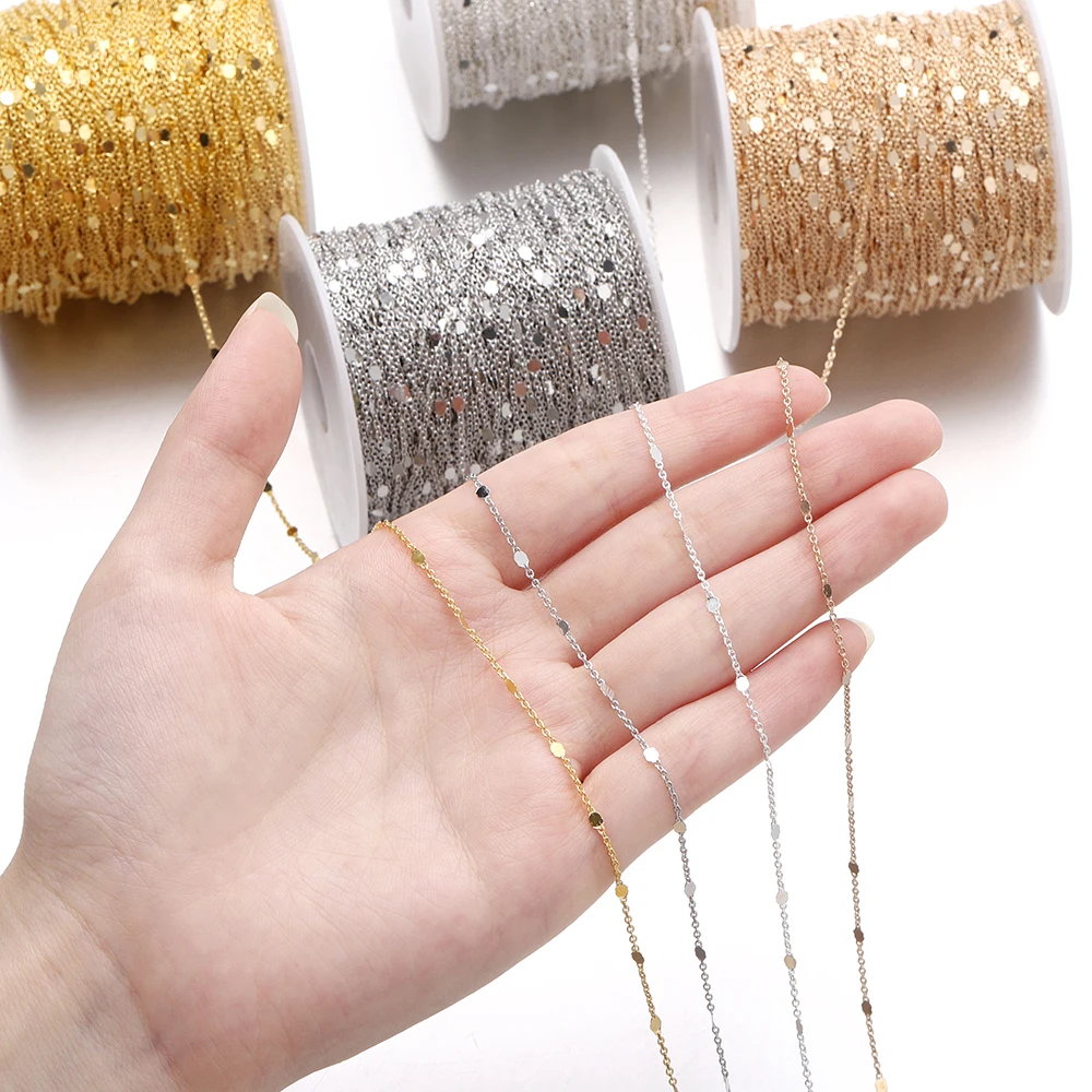 2Meters/Roll Sequins Chain Gold Silver Necklace Chain Copper Cable Chains Bracelet DIY Jewelry Making Components