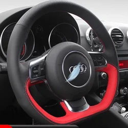 Hand Stitched black red Genuine Leather Car Steering Wheel Cover For Audi TT TTS (8J) 2006-2014 A3 S3 (8P) Sportback 2008-2012